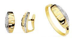 Communion Set 18kts Gold Earrings Bicolor Zircons and 18k Gold Ring Bicolor Zircons 20310