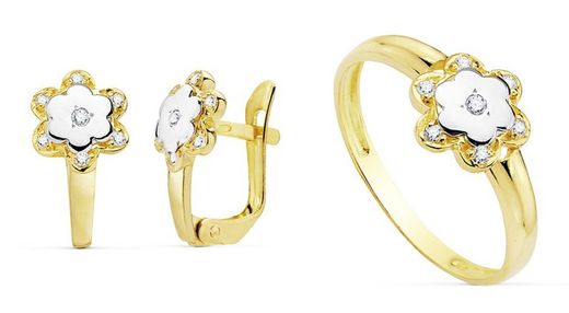 Kommunionssæt 18kts Guld Bicolor Øreringe og 18kts Guld Bicolor Ring 20746
