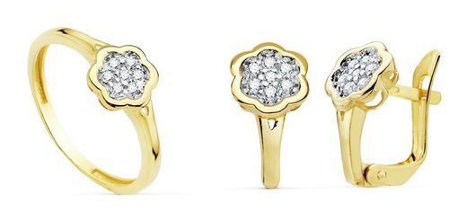 Communion Set 18kts Gold Bicolor Earrings and 18kts Gold Bicolor Ring 20749