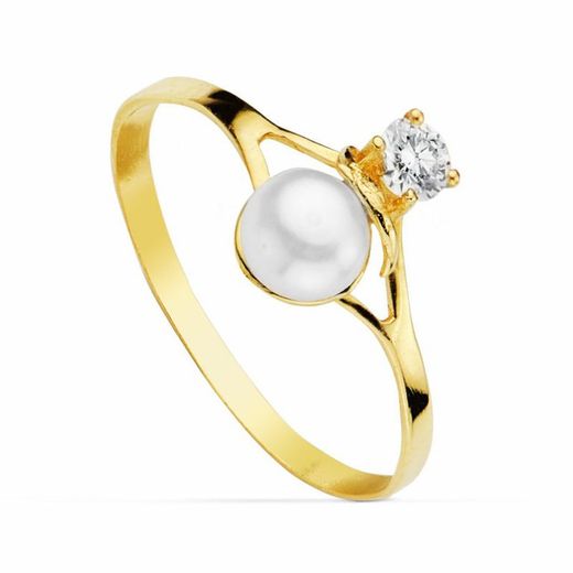 Nattvardsuppsättning 18kts Guldpärla och zirkonier Örhängen och 18kts Guldring Zirkoner och pärla 20338