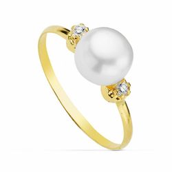 Conjunto de Comunhão Brincos de Pérola e Zircônia de Ouro 18kts e Zircões Anel de Ouro 18kts e Pérola 20360