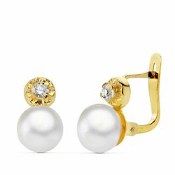 Conjunto de Comunhão Brincos de Pérola e Zircônia de Ouro 18kts e Zircões Anel de Ouro 18kts e Pérola 20360