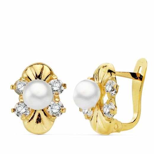 Communion Set 18kts Guldörhängen Pärla och zirkoner och 18kts Gold Ring Communion 20703