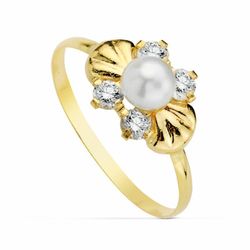 Communion Set 18kts Guldörhängen Pärla och zirkoner och 18kts Gold Ring Communion 20703