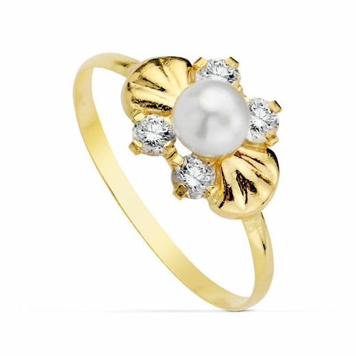 Communion Set 18kts Guldörhängen Pärla och zirkoner och 18kts Gold Ring Communion 20703