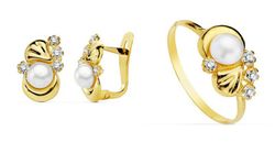 Communion Set 18kts Gold Earrings Pearl and Zircons and 18kts Gold Ring Communion 20704