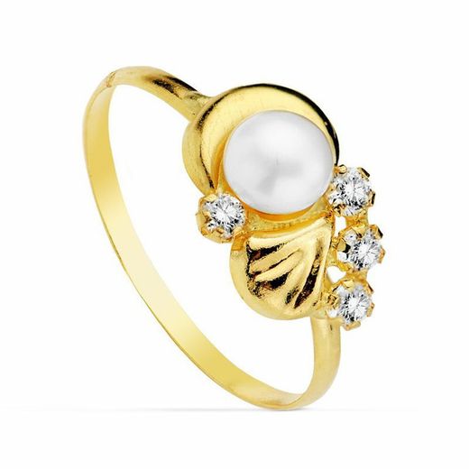 Communion Set 18kts Guldörhängen Pärla och zirkoner och 18kts Gold Ring Communion 20704