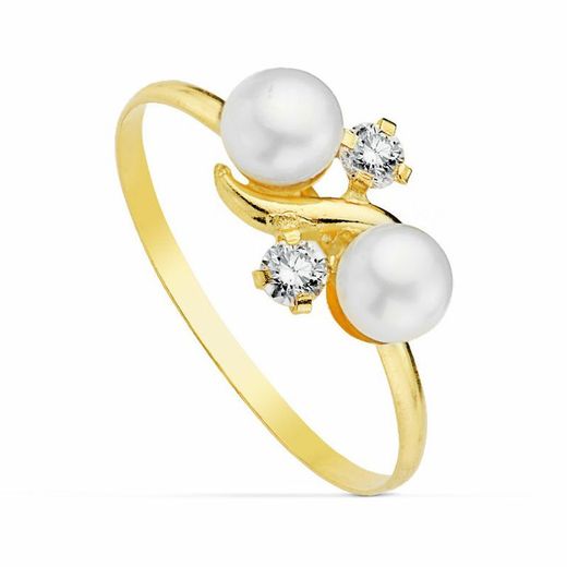 Communion Set 18kts Guldøreringe Perle og zirkoner og 18kts Gold Ring Communion 20705