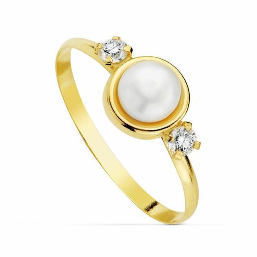 Communion Set 18kts Guldörhängen Pärla och zirkoner och 18kts Gold Ring Communion 20706