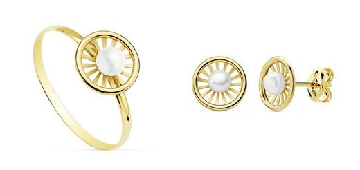Ensemble Communion Boucles d'oreilles rondes en or 18 carats et bague en or 18 carats 20754