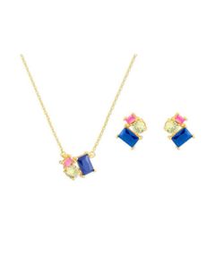 Conjunto Liska Feminino Dourado e Prateado MED362C-D Zircônia Multicolorida
