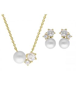 Conjunto Plata Dorada Liska Mujer MEP035C-D Perla Circonitas