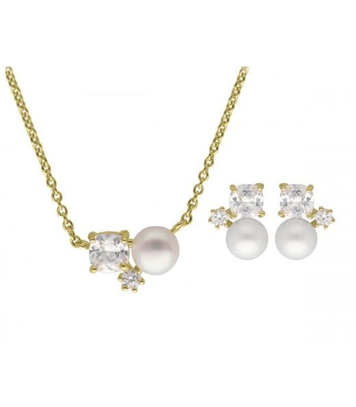 Conjunto Liska Feminino Banhado a Ouro MEP037C-D Pérola Zircônia