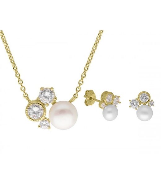 Conjunto Liska Feminino Banhado a Ouro MEP038C-D Pérola Zircônia