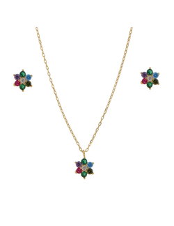 Conjunto Plata Dorada Mujer PJUE327/C Flor Circonitas Multicolor