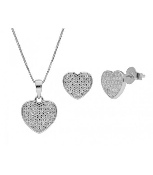 Conjunto Liska Feminino Prata LAD1190C Corações Liska Cristais