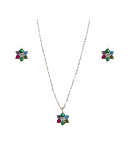 Conjunto Plata Mujer PJUE327 Flor Circonitas Multicolor