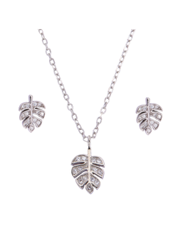 Conjunto Plata Mujer PJUE330 Hoja Circonitas