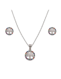 Conjunto Plata Mujer PJUE334 Árbol De La Vida Circonitas Multicolor