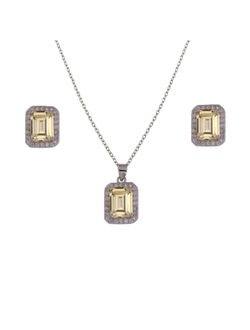 Conjunto Plata Mujer PJUE338/C Circonita Cuadrada Ámbar Bicolor Blancas