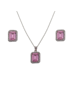 Conjunto Plata Mujer PJUE338/P Circonita Cuadrada Rosada Bicolor Blancas