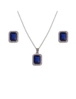 Conjunto Plata Mujer PJUE338/Z Circonita Rectangular Azules Bicolor Blancas