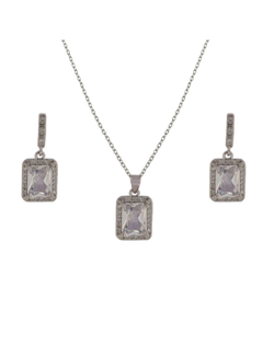 Conjunto Plata Mujer PJUE339 Circonita Rectangular