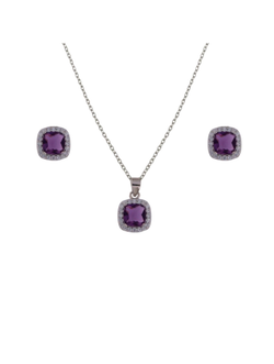 Conjunto Plata Mujer PJUE340/A Circonitas Cuadrada Lila Bicolor Blancas