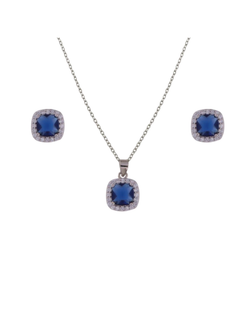 Conjunto Plata Mujer PJUE340/Z Circonitas Cuadrada Azules Bicolor Blancas