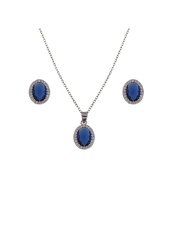 Conjunto Plata Mujer PJUE341/Z Circonitas Ovaladas Azules Bicolor Blancas