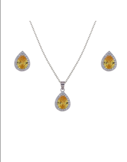 Conjunto Plata Mujer PJUE342/C Circonita Gota Dorada Bicolor Blancas