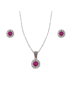 Conjunto Plata Mujer PJUE343/R Circonitas Rosada Bicolor Blancas