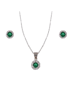 Conjunto Plata Mujer PJUE343/V Circonitas Verde Bicolor Blancas