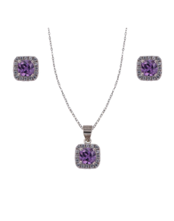 Conjunto Plata Mujer PJUE346/A Circonitas Lila Bicolor Blanca