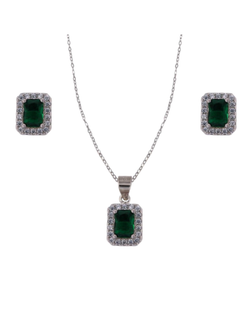 Conjunto Plata Mujer PJUE347/V Circonitas Verde Bicolor Blanca
