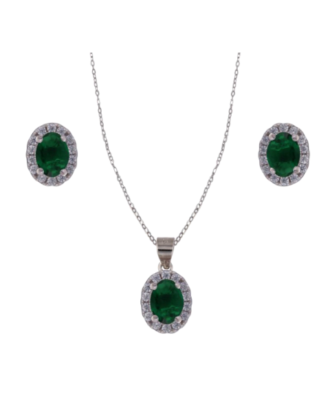 Conjunto Plata Mujer PJUE348/V Circonitas Verde Bicolor Blanca