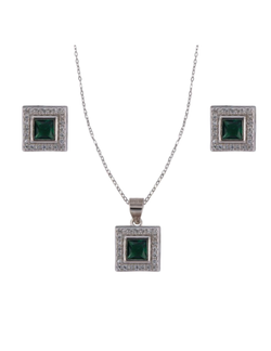 Conjunto Plata Mujer PJUE349/V Circonitas Cuadradas Verdes Bicolor Blanca