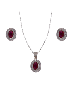 Conjunto Plata Mujer PJUE350/R Circonitas Ovalada Roja Bicolor Blanca