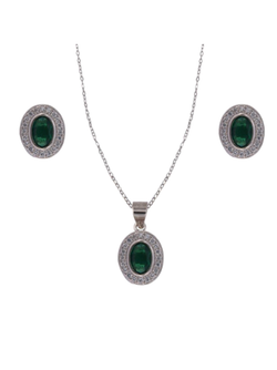 Conjunto Plata Mujer PJUE350/V Circonitas Ovalada Verde Bicolor Blanca