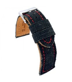Correa Reloj Diloy Tela Denim-Piel Negro Bicolor Rojo 22mm CP000389.19.22