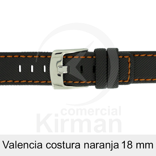 Correa Reloj Neopreno 18mm 133142N-NA Negro Costura Naranja Valencia