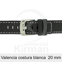 Correa Reloj Neopreno 20mm 134142N-B Negro Costura Blanca Valencia