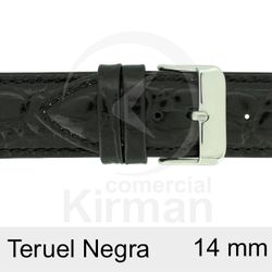 Correa Reloj Piel 14x75/110mm 131044N Teruel Negra Cierre Hebilla Acero