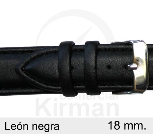 Correa Reloj Piel 18x90/130mm 133065N León Negra Cierre Hebilla Acero