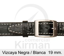 Correa Reloj Piel 19x85/125mm134120N-B Vizcaya Negra/Blanca Cierre Hebilla