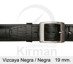 Correa Reloj Piel 19x85/125mm134120N-N Vizcaya Negra/Negra Cierre Hebilla