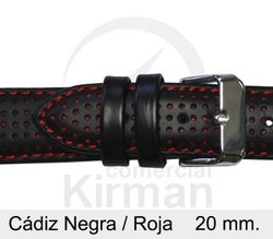 Correa Reloj Piel 20x75/115mm 134131N-R Cádiz Negra Pespuntes Rojos Cierre Hebilla