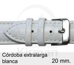 Correa Reloj Piel 20x80/120mm 134126B Córdoba Extralarga Blanca Cierre Hebilla