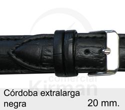 Correa Reloj Piel 20x80/120mm 134126N Córdoba Extralarga Negra Cierre Hebilla