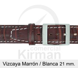 Correa Reloj Piel 21x85/125mm139120M-B Vizcaya Marrón/Blanca Cierre Hebilla
